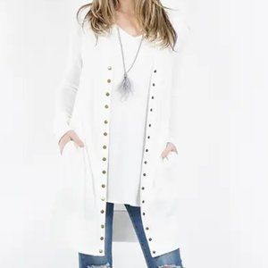 THIGH-LENGTH SNAP BUTTON SWEATER CARDIGAN